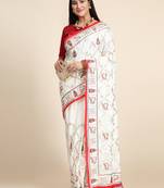 White embroidered silk blend saree with blouse