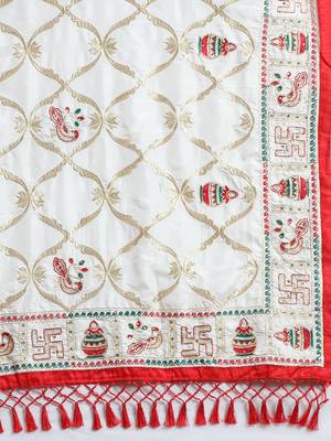 White embroidered silk blend saree with blouse 4