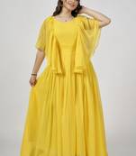 Women Embroidered Georgette Anarkali Gown  (Yellow)