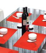 Lushomes Red 6 Cotton Mats & 6 Plain Cotton Napkins (12 pcs)