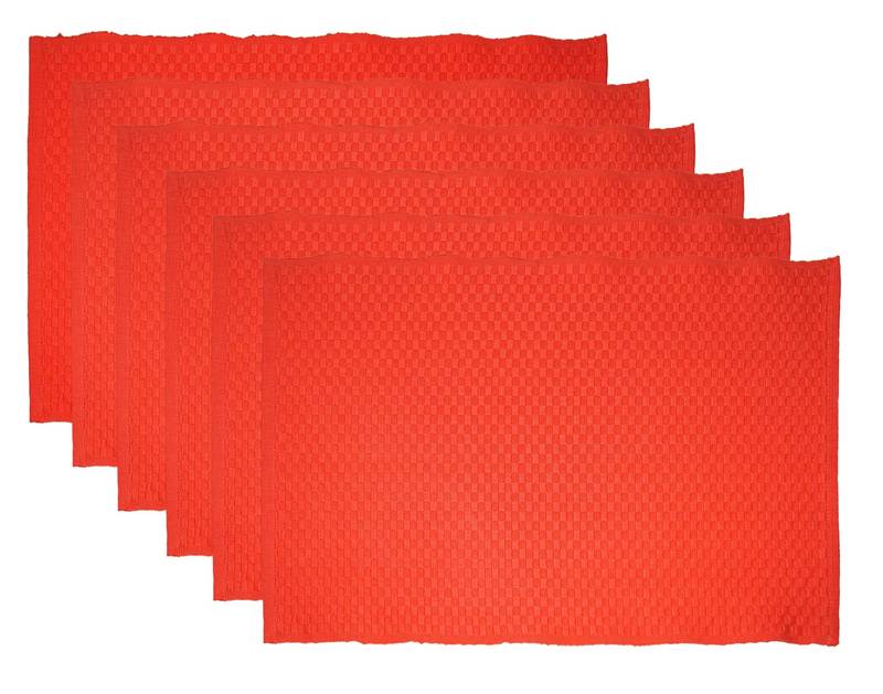 Lushomes Red 6 Cotton Mats & 6 Plain Cotton Napkins (12 pcs)
