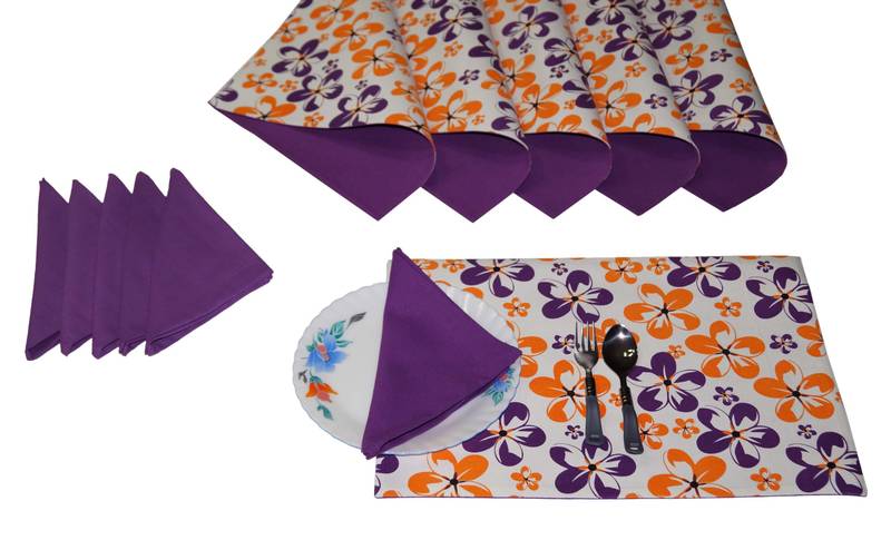 Lushomes Shadow Printed 6 Reversible Cotton Table Placemats & 6 Cotton Table Napkins (13 x 19 inches, 12 pieces)