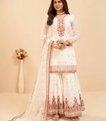 Off-white embroidered georgette salwar