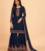 Navy-blue embroidered georgette salwar