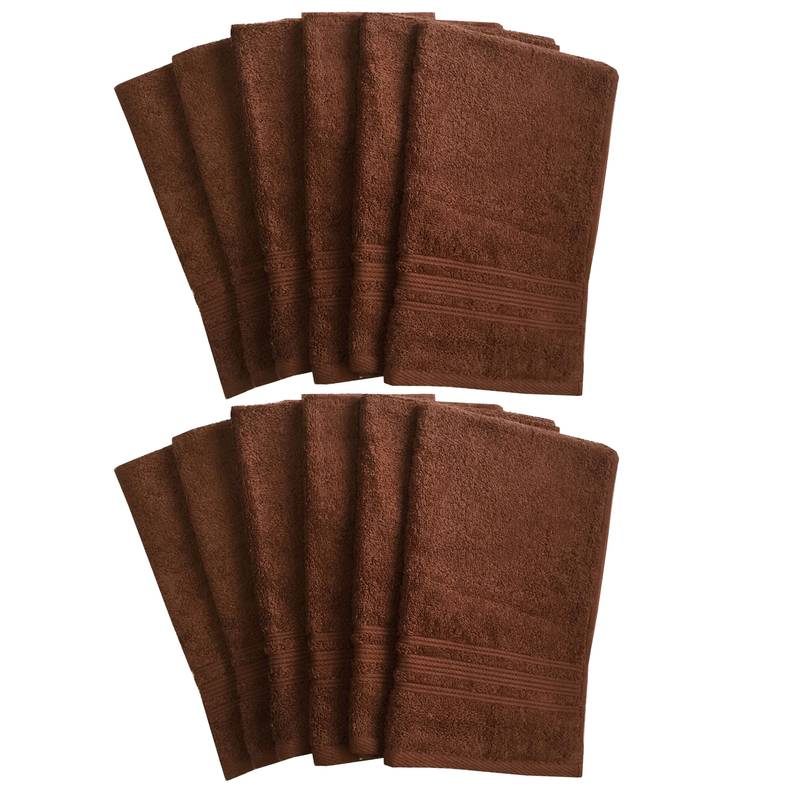 Lushomes Brown Super Soft and Fluffy Hand Towels (Size: 16 x 24 Inches, Pack of 12, 450 GSM)