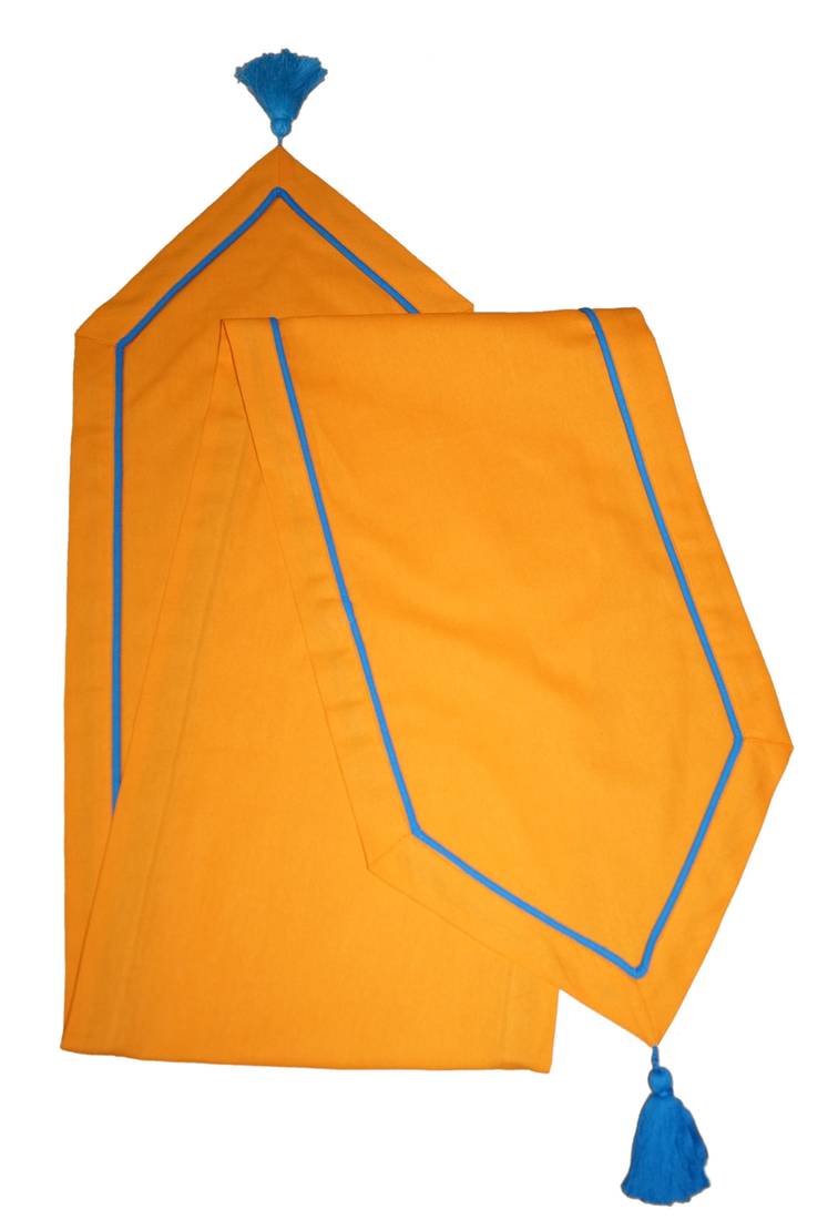 Lushomes Orange Dining Table Runner with Blue Contrasting Cord (Size 30 x 180 cms, Single Pc)