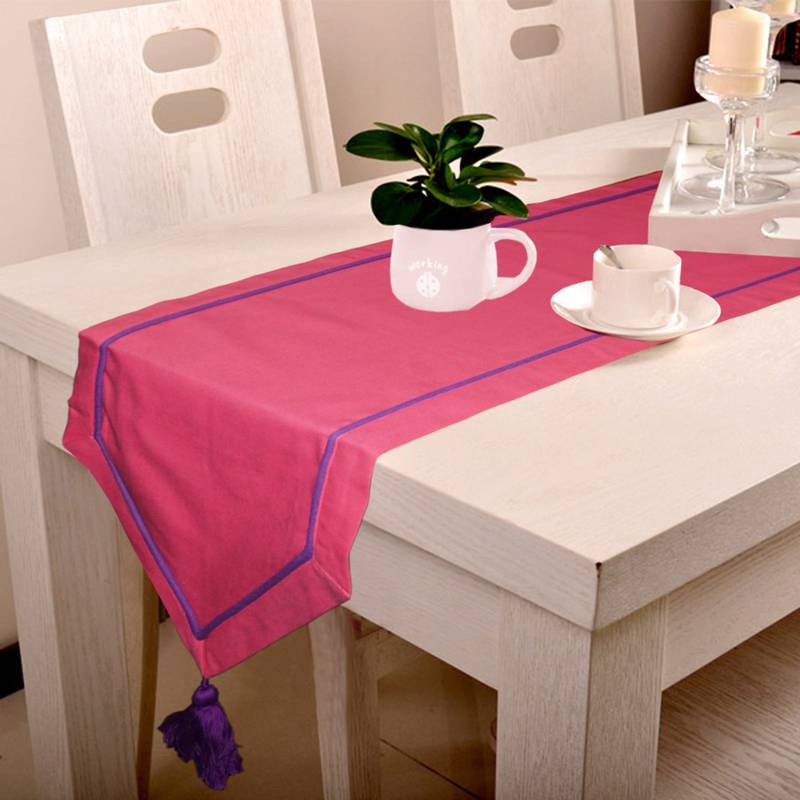 Lushomes Pink dIning Table Runner with Purple Contrasting Cord (Size 30 x 180 cms, Single Pc)