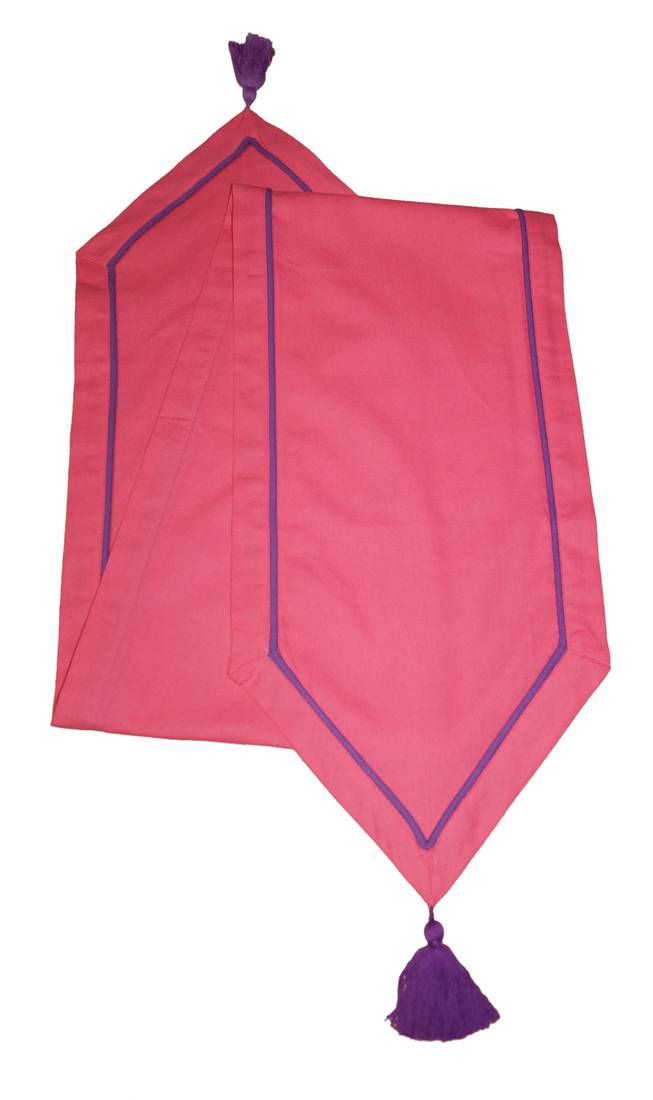 Lushomes Pink dIning Table Runner with Purple Contrasting Cord (Size 30 x 180 cms, Single Pc)
