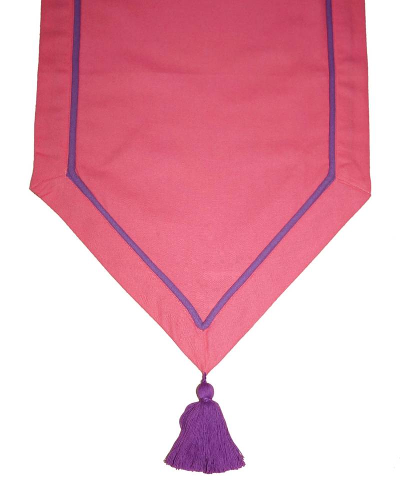 Lushomes Pink dIning Table Runner with Purple Contrasting Cord (Size 30 x 180 cms, Single Pc)