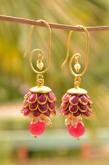 Pink onyx jhumkas