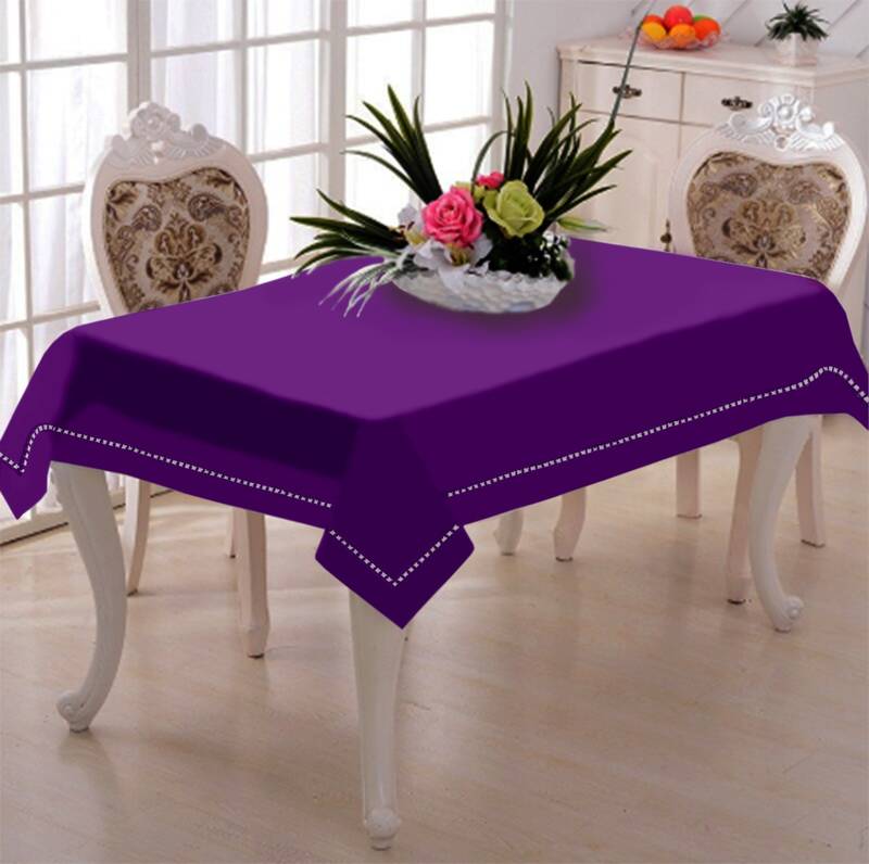 Lushomes Red Side Table Cover Linen with Modern Border (40 x 40 Inches, Single Pc)