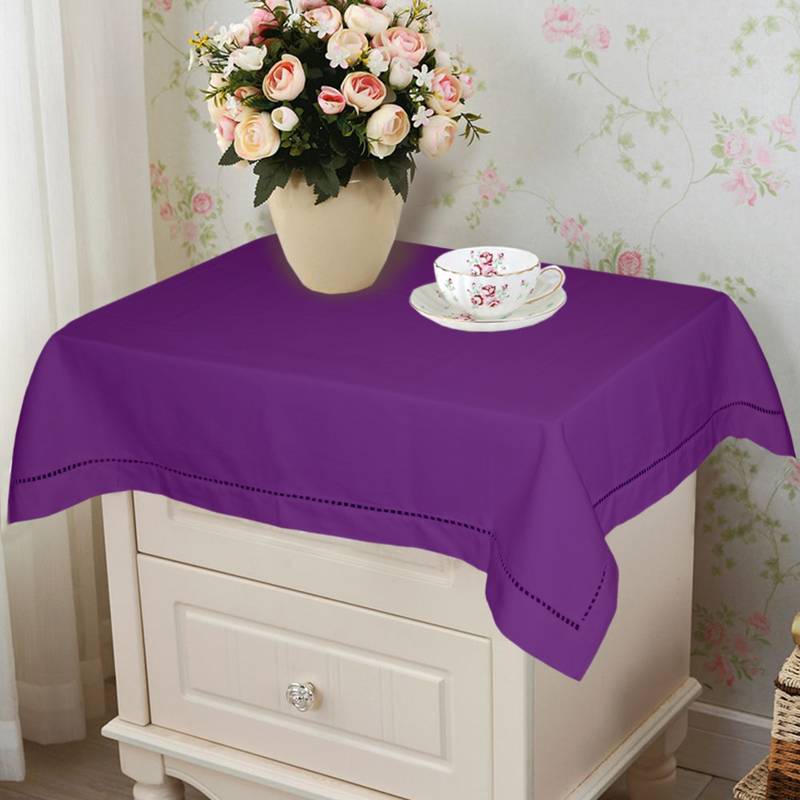 Lushomes Red Side Table Cover Linen with Modern Border (40 x 40 Inches, Single Pc)