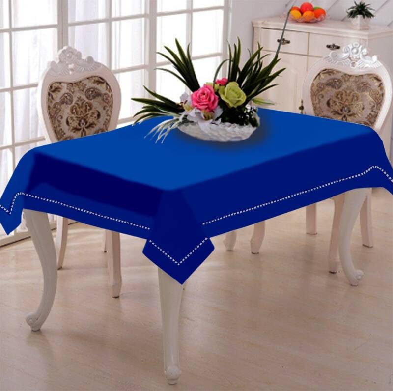 Lushomes Blue Table Cover Linen with Modern Border (40 x 40 Inches, Single Pc)