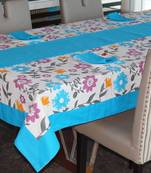 Lushomes Flower Printed 6 Seater Table Linen Set (1 Table Cloth 60 x 90 inches + 1 Runner + 6 Napkins)
