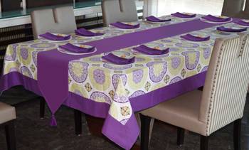 LUSHOMES Bold Printed 12 Seater Table Linen Set (1 Table Cloth- 72 x 120 inches, 1 Runner, 12 Napkins) 1