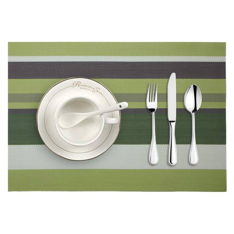 Lushomes Green & Grey Waterproof PVC Table Placematsin Reusable PVC Bag (13 x 18 inches, Pack of 6)