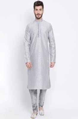 Namaskar Silver Solid silk men-kurtas 1