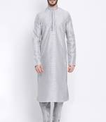 Namaskar Silver Solid silk men-kurtas