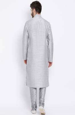 Namaskar Silver Solid silk men-kurtas 3