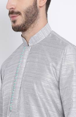 Namaskar Silver Solid silk men-kurtas 4