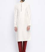 Namaskar Cream Solid silk men-kurtas
