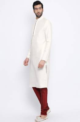 Namaskar Cream Solid silk men-kurtas 2