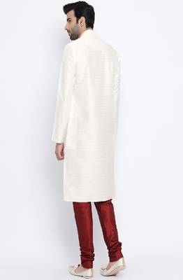 Namaskar Cream Solid silk men-kurtas 3