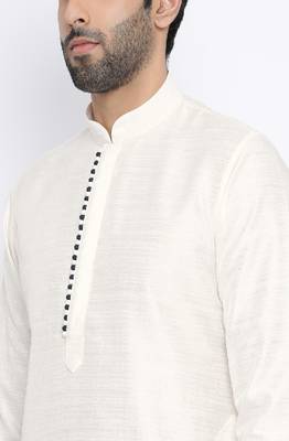 Namaskar Cream Solid silk men-kurtas 4