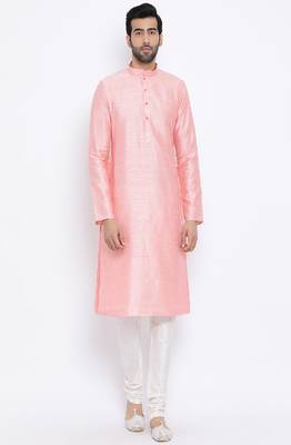 Namaskar Pink Solid silk men-kurtas 1