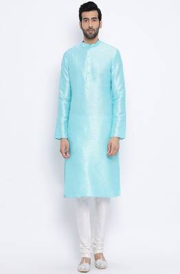 Namaskar Sky Blue Solid silk men-kurtas 1