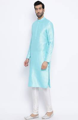 Namaskar Sky Blue Solid silk men-kurtas 2