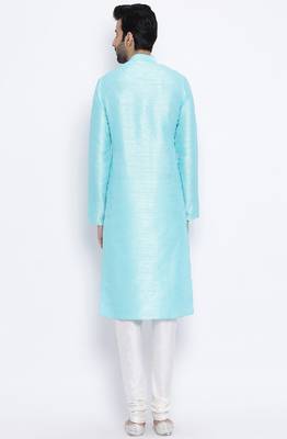 Namaskar Sky Blue Solid silk men-kurtas 3