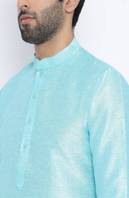 Namaskar Sky Blue Solid silk men-kurtas 4
