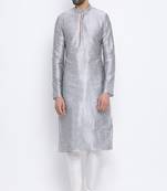 Namaskar Silver Solid dupion silk men-kurtas