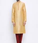 Namaskar Mustard Solid dupion silk men-kurtas