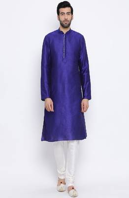 Namaskar Royal Blue Solid dupion silk men-kurtas 1