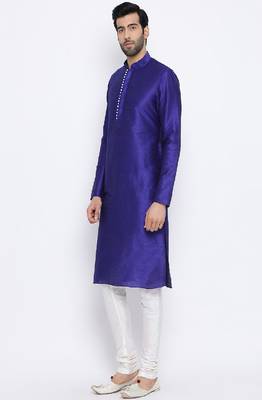 Namaskar Royal Blue Solid dupion silk men-kurtas 2