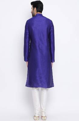 Namaskar Royal Blue Solid dupion silk men-kurtas 3