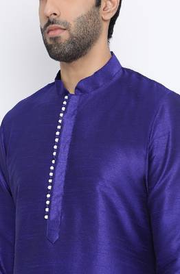 Namaskar Royal Blue Solid dupion silk men-kurtas 4