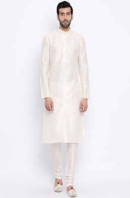 Namaskar Off White Solid dupion silk men-kurtas 1