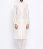 Namaskar Off White Solid dupion silk men-kurtas