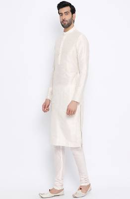 Namaskar Off White Solid dupion silk men-kurtas 2