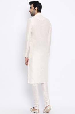 Namaskar Off White Solid dupion silk men-kurtas 3