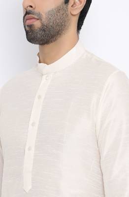 Namaskar Off White Solid dupion silk men-kurtas 4