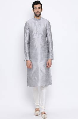 Namaskar Silver Solid dupion silk men-kurtas 1