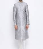 Namaskar Silver Solid dupion silk men-kurtas