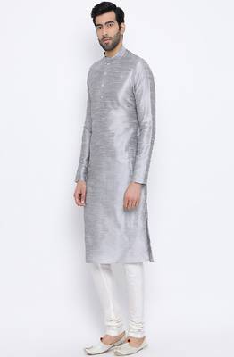 Namaskar Silver Solid dupion silk men-kurtas 2