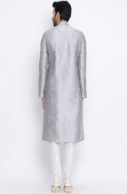 Namaskar Silver Solid dupion silk men-kurtas 3