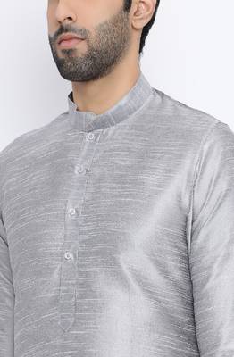 Namaskar Silver Solid dupion silk men-kurtas 4