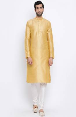 Namaskar Mustard Solid dupion silk men-kurtas 1